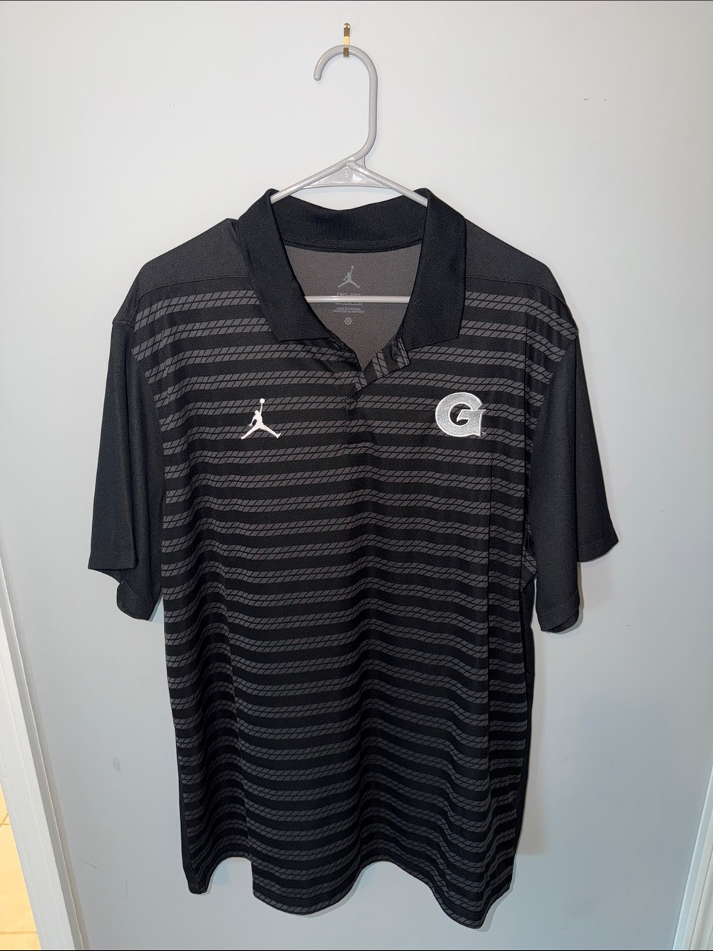 Jordan Black & Gray Striped Polo with G and Jumpman Logos